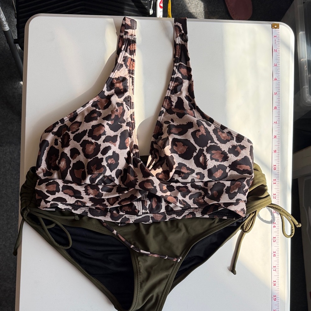 Leopard Print & Olive Women’s Two-Piece Swim Set